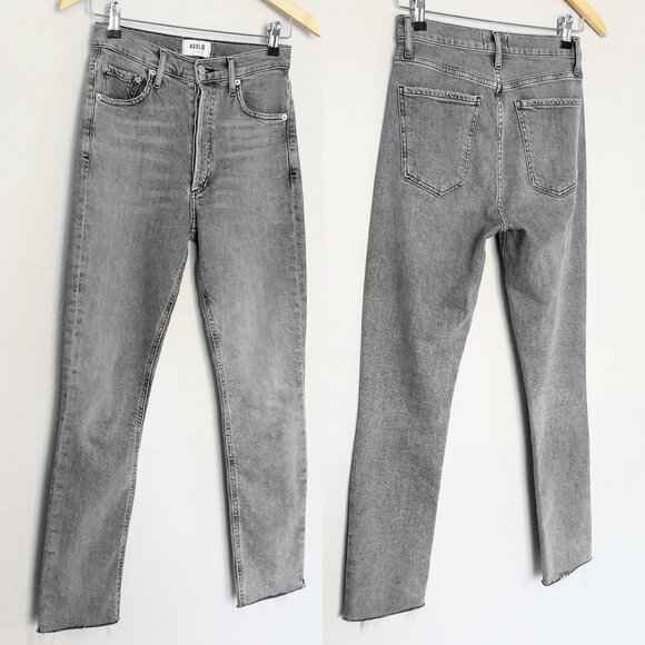 AGOLDE‎ Nico High Waist Rise Slim Jeans Risk Grey Stone Wash 25 Raw Hem $198 - Picture 16 of 16